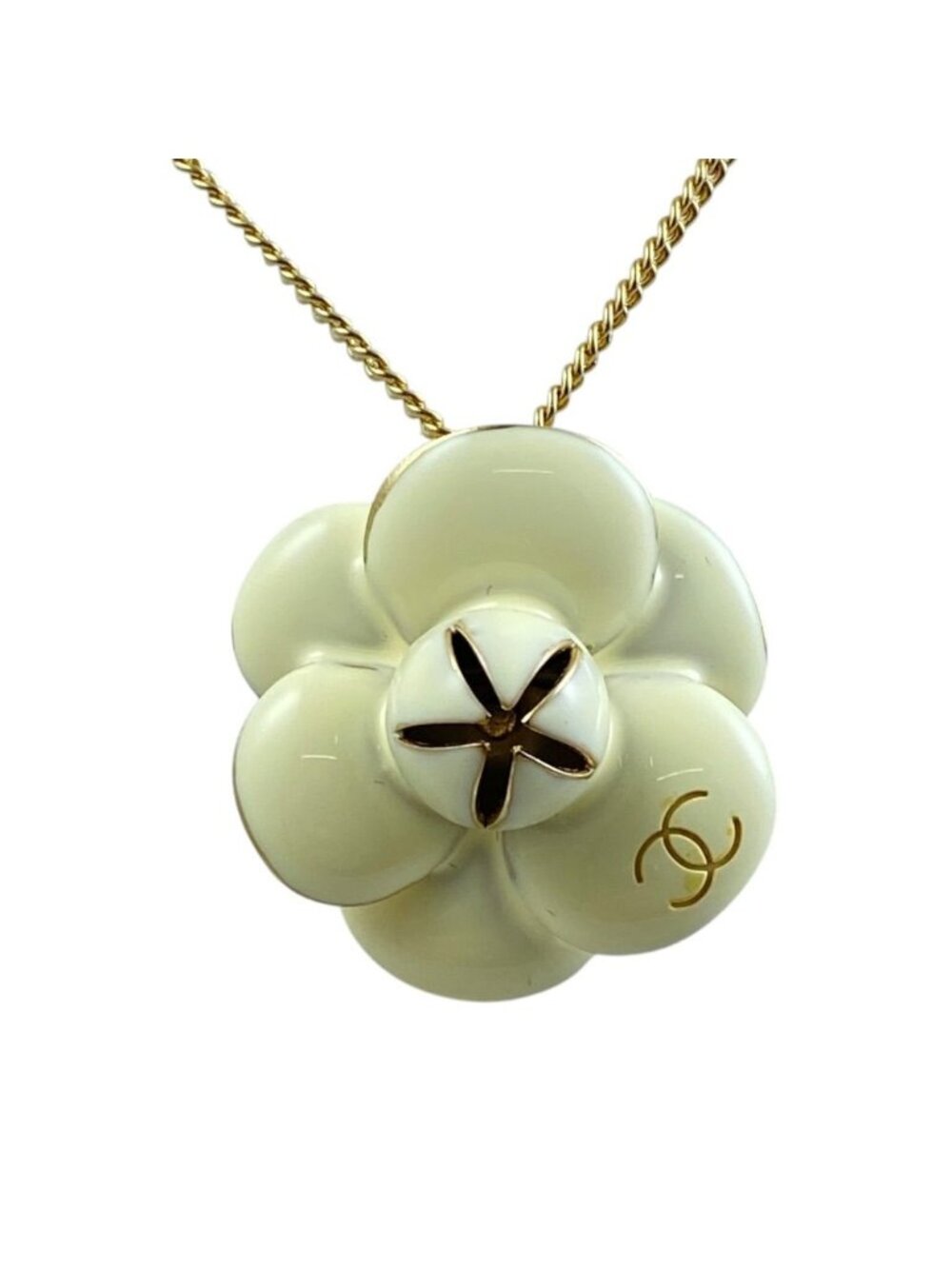 Chanel Pendant Camellia CC Logo 02P Metal Ivory Gold
